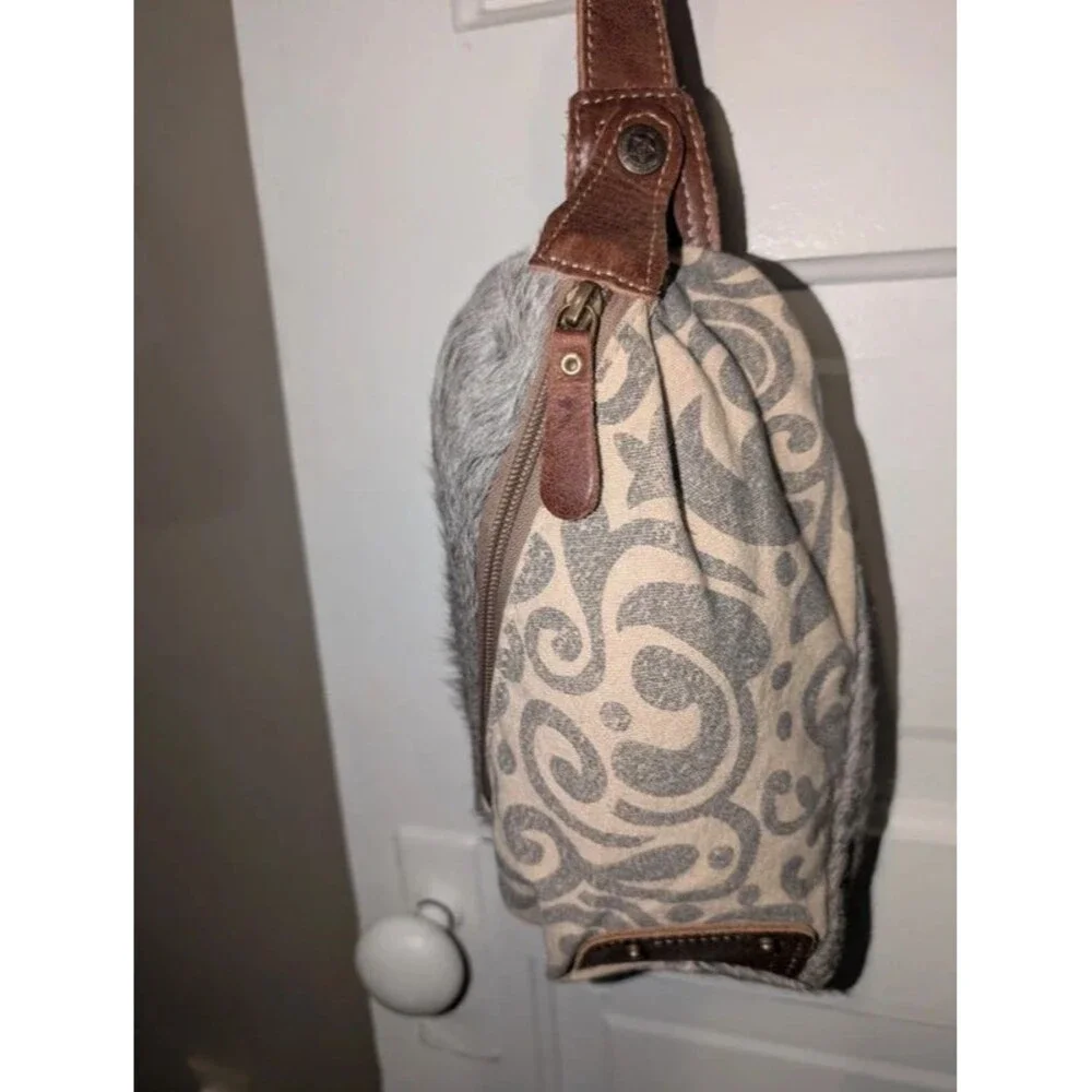 Myra Bag Hair On Cowhide  Canvas Swirl Sling Bag Crossbody